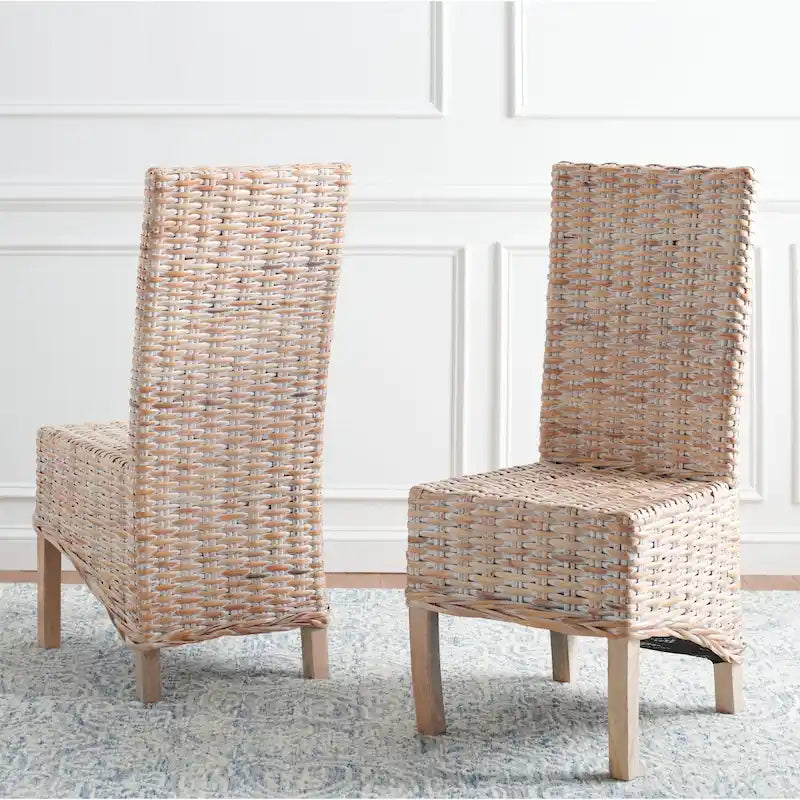 Set aus 2 Esszimmerstühlen aus natürlichem Flechtwerk, 19 B × 22 T × 41 H, Boho-Küstenstil