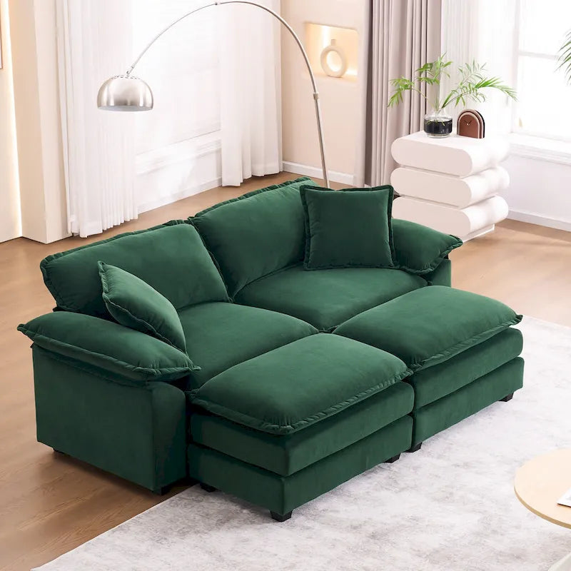 Canapé 2 places avec 2 coussins, 2 oreillers et 2 poufs, canapé confortable – canapé profond modulable pour le salon