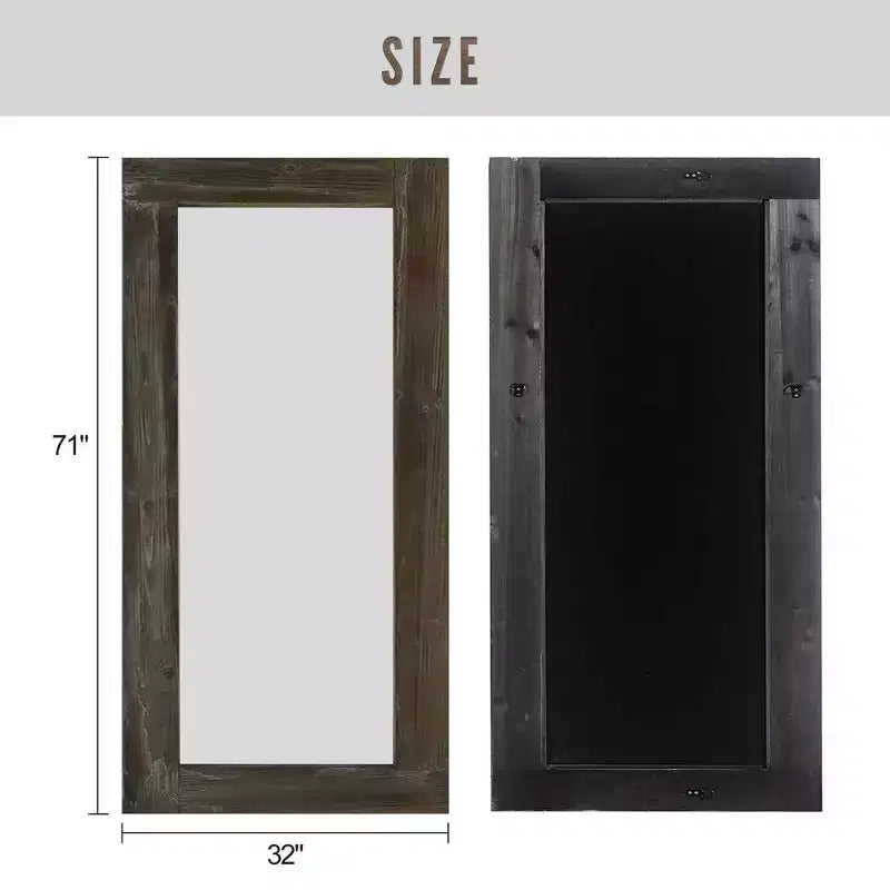Specchio a figura intera rettangolare ad angolo retto da 71 x 31 pollici in legno massello marrone effetto usato (senza staffa)