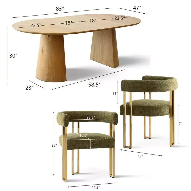 Rozkládací kulatá až oválná jídelní souprava se 4 sametovými křesílky, moderní design s podstavcem, pro až 8 osob-Panipeachy