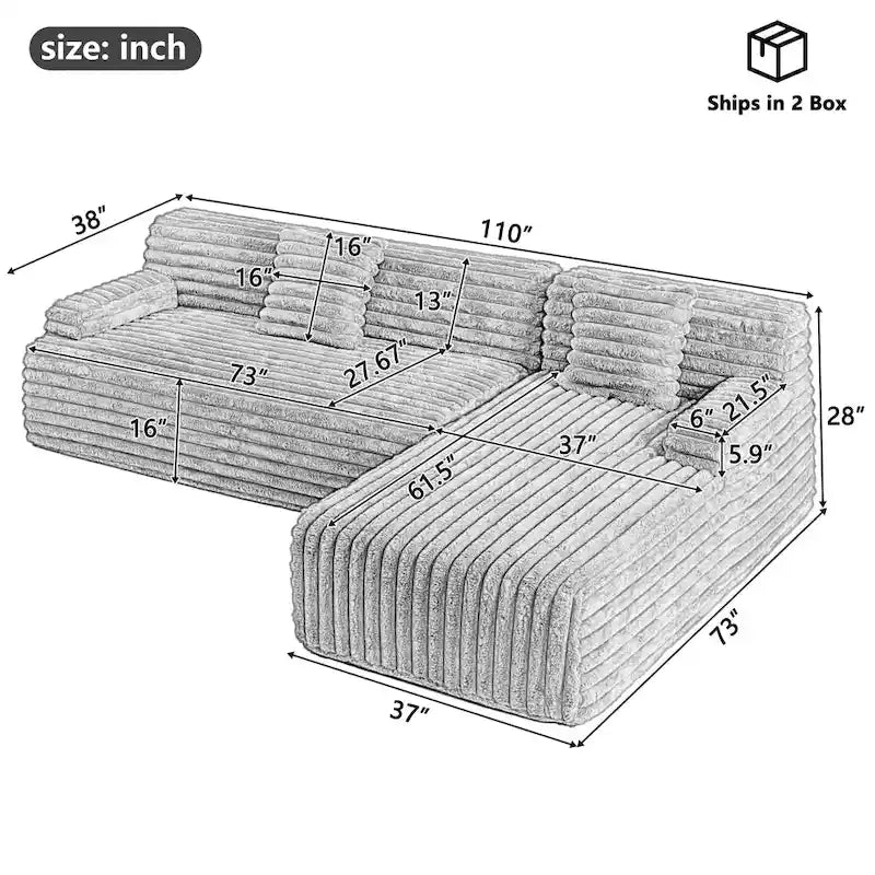Sofá seccional Cloud, sofá moderno estofado com 2 almofadas decorativas, sofá de combinação livre, sofá seccional modular em forma de L