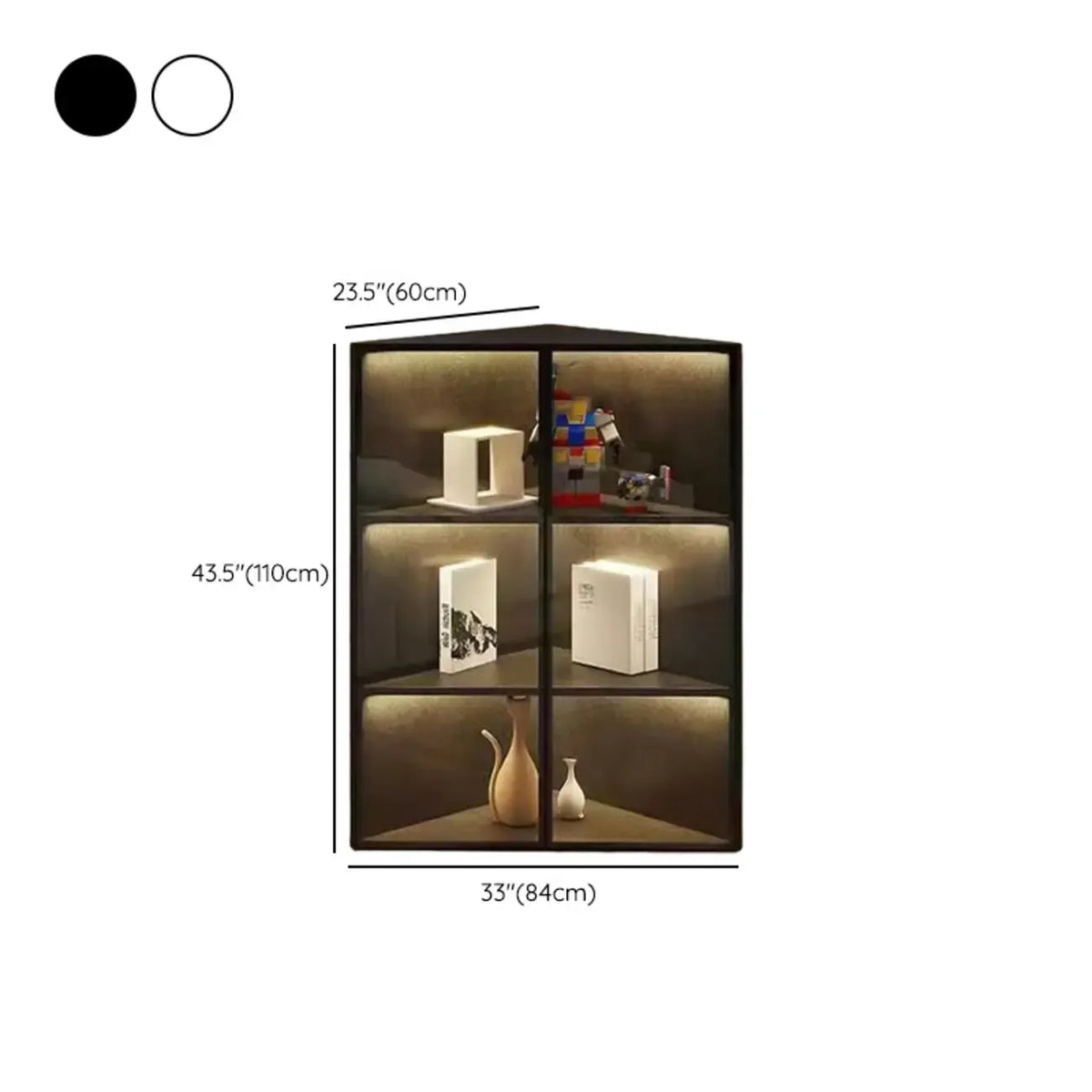 Modern Grey Metal Wood Corner Display Cabinet with Glass Door