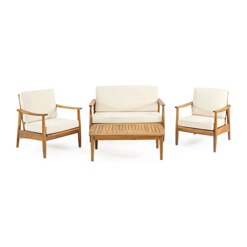 Conjunto de conversa para exterior Willowbrook em madeira de acácia, para 4 pessoas, da Christopher Knight Home