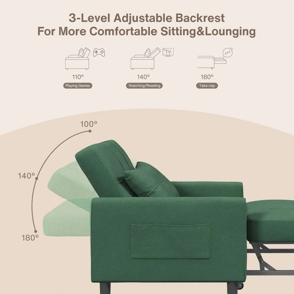 Sofá-cama ajustável 3 em 1, sofá-cadeira extraível, cama dobrável convertível para a sala de estar