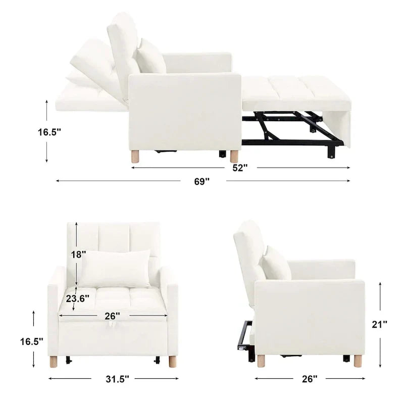 Poltrona letto trasformabile Aukfa, poltrona singola con cuscino