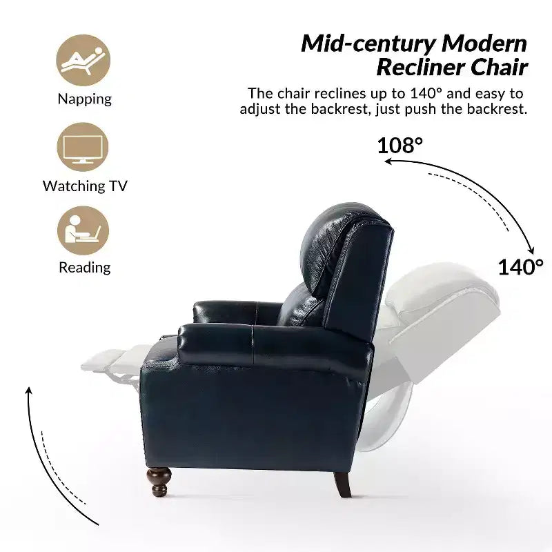 Conjunto de 2 cadeirões reclináveis Elisabete modernos, de costas altas, em pele genuína, com acabamento vintage de tachas, para sala de estar e quarto| ART OF LIVING DESIGNS