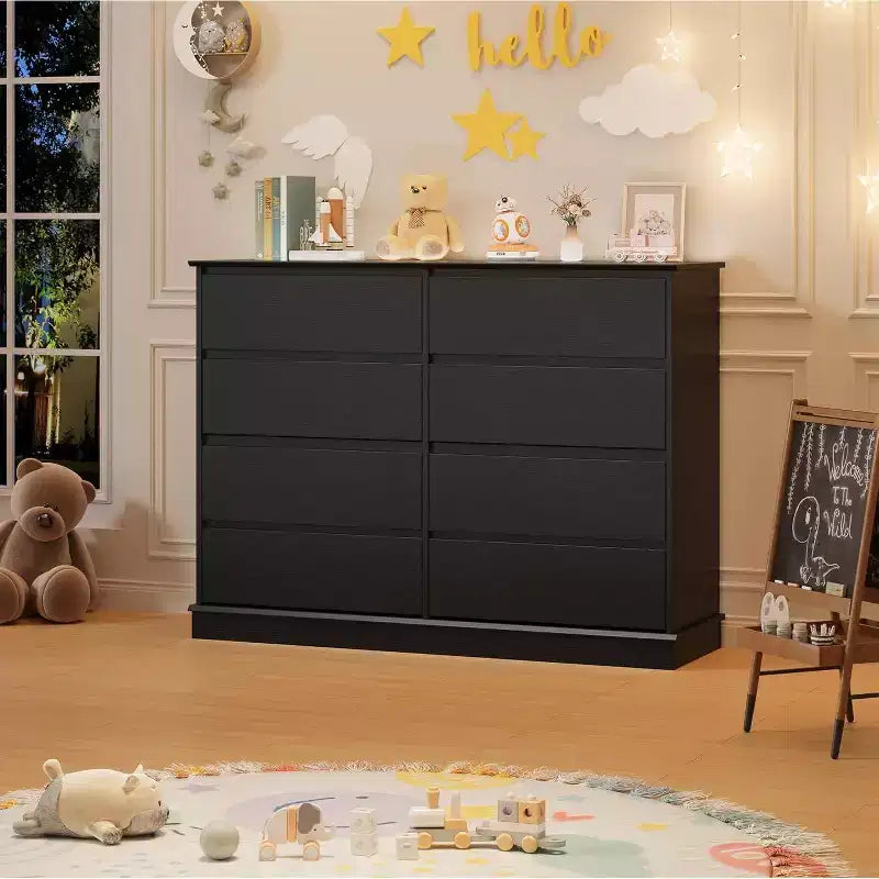 Meuble de rangement à 8 tiroirs, commode à tiroirs profonds, grande armoire à plateau large pour le salon, le couloir ou la chambre d’enfant