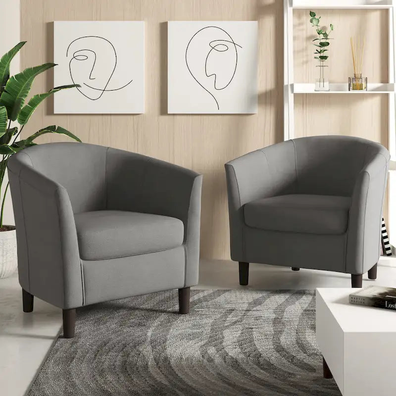 Conjunto de 2 cadeirões de destaque modernos em linho, estilo barril, com braços