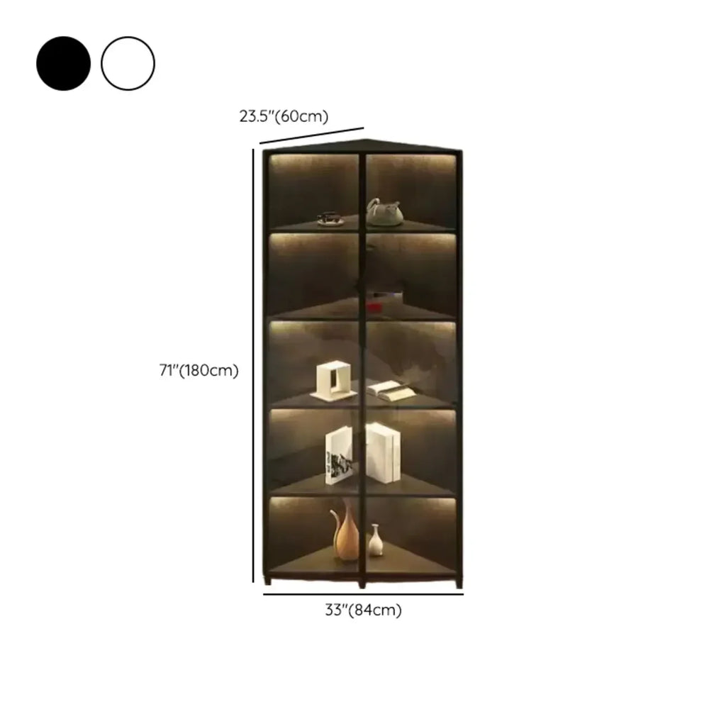 Modern Grey Metal Wood Corner Display Cabinet with Glass Door