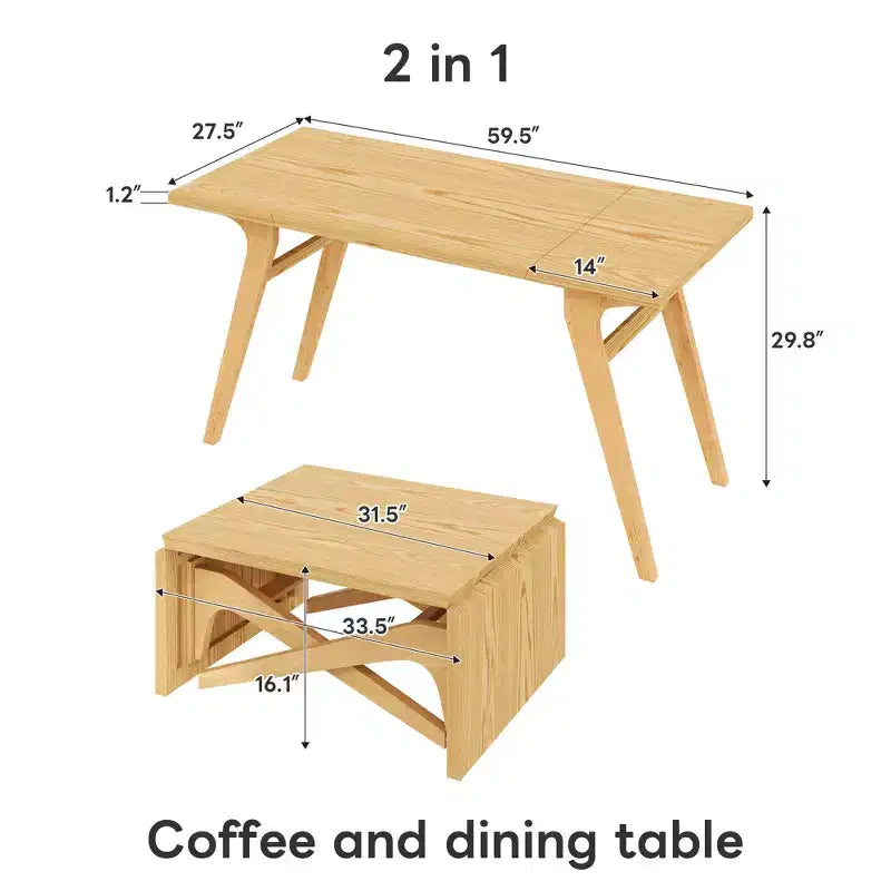 Table basse 2-en-1, table à manger extensible, table à hauteur réglable pour la maison et le bureau, gain de place - ModernLuxe