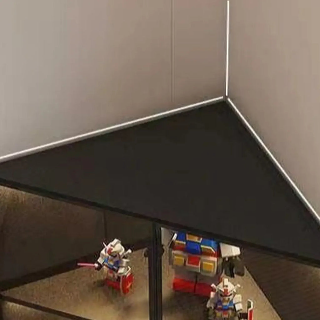 Modern Grey Metal Wood Corner Display Cabinet with Glass Door