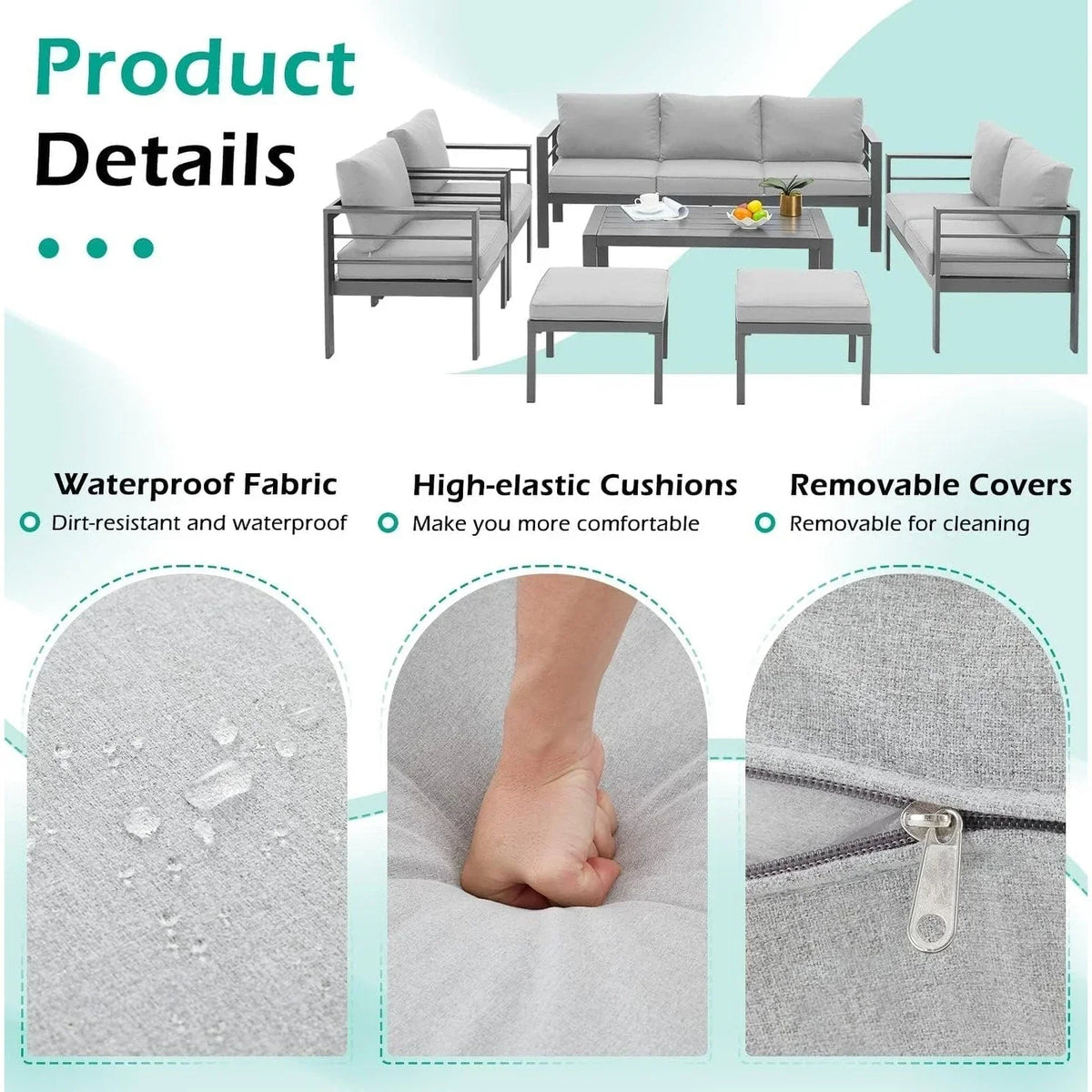 AECOJOY 7 Pieces Aluminum Patio Furniture Set Outdoor Conversation Set