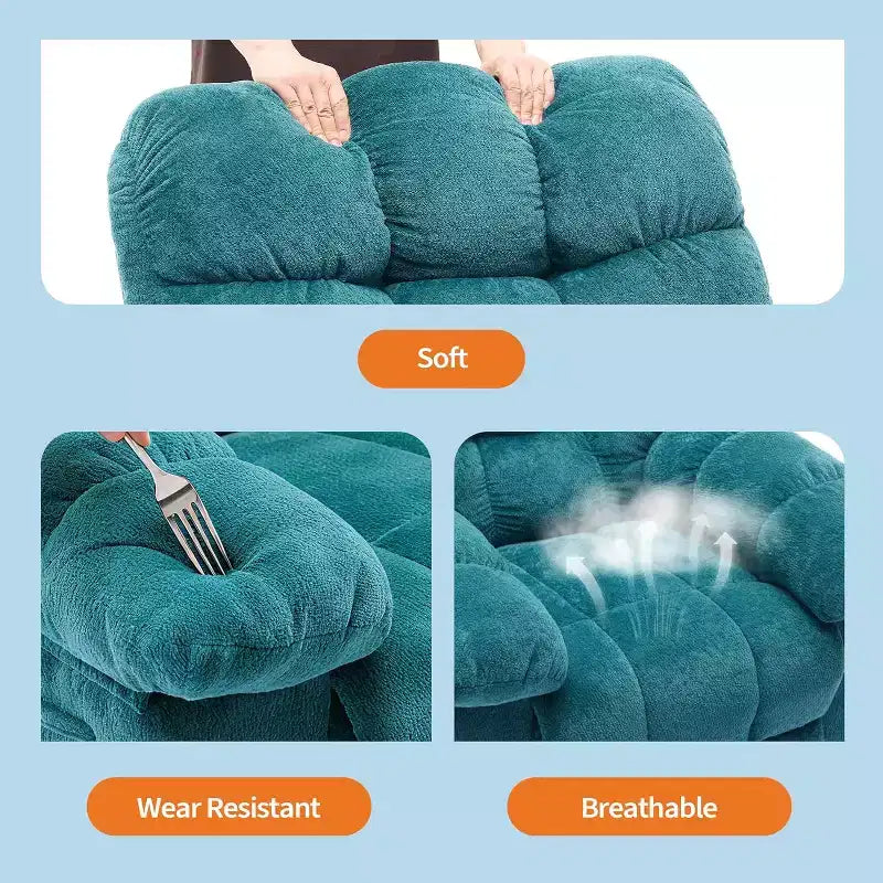 Cadeirão reclinável manual, com tecido ergonómico e respirável e bolsos laterais, sofá individual, adequado para a sala de estar ou o quarto