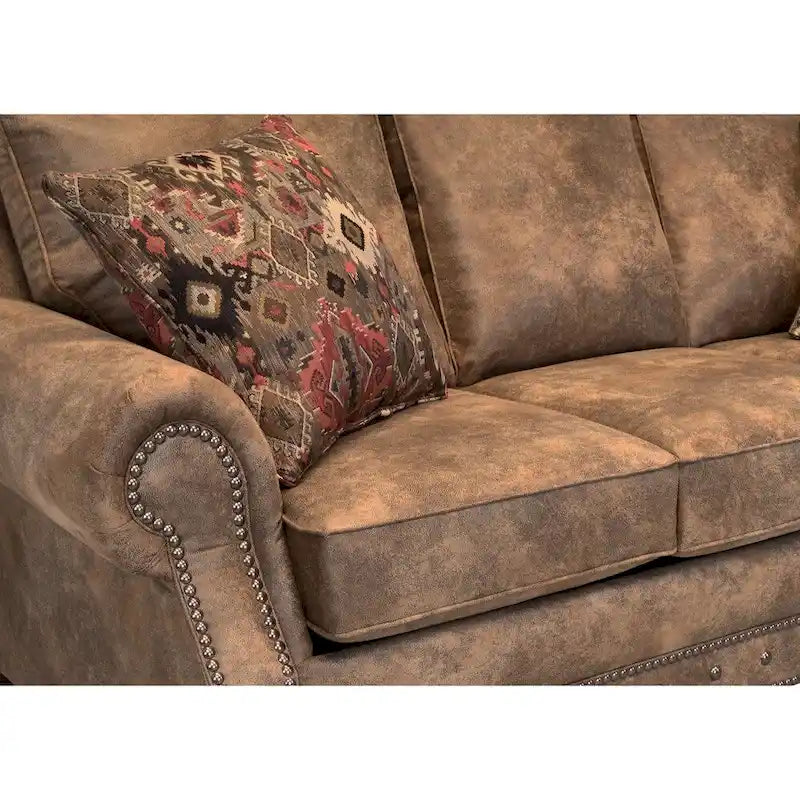 Sofá-cama estofado em tecido buckskin castanho rústico Rancho - 37 x 86 x 40