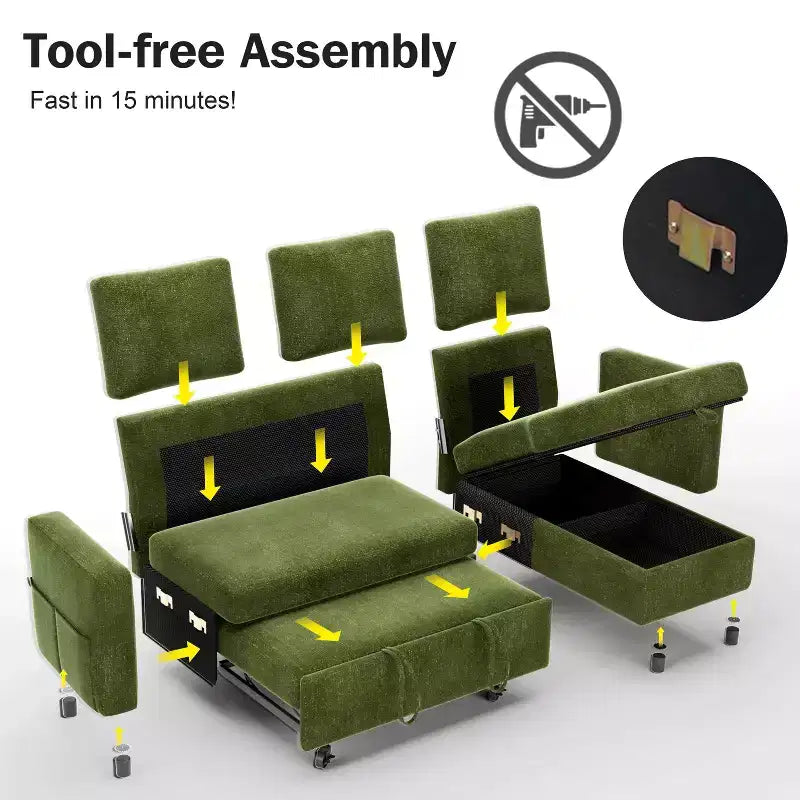 Dyonery 81-Sitzer-Schlafsofa, L-förmiges Ausziehsofa mit wendbarer Recamiere mit Stauraum, USB-Anschluss und verstellbarer Rückenlehne