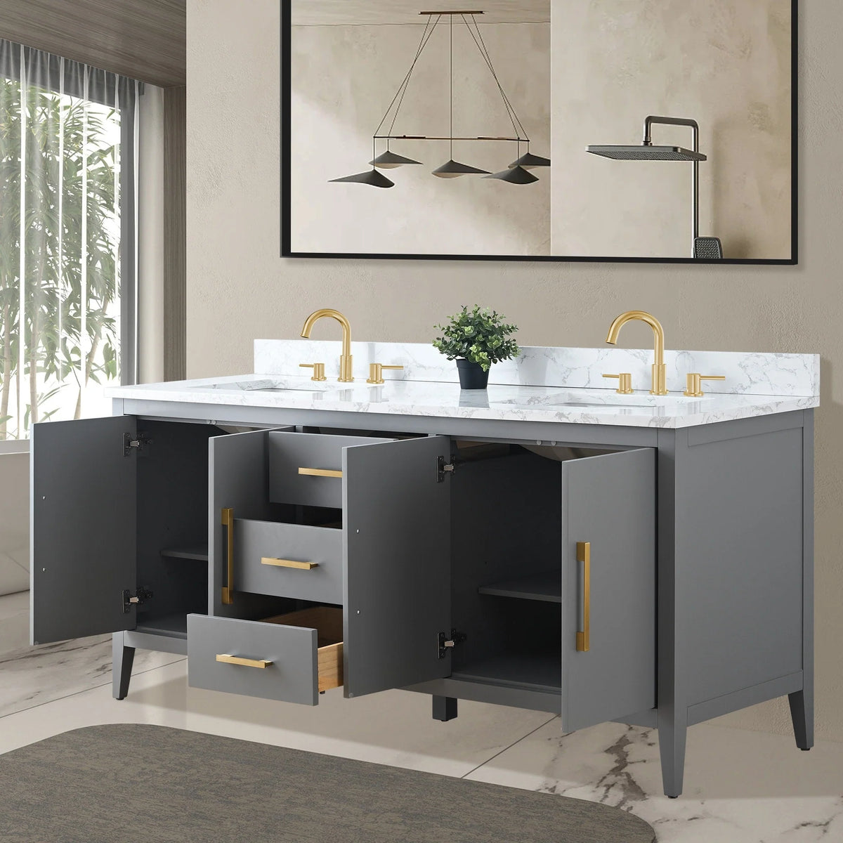 Mobile bagno Vanity Art 72 con doppio lavabo e piano in marmo composito