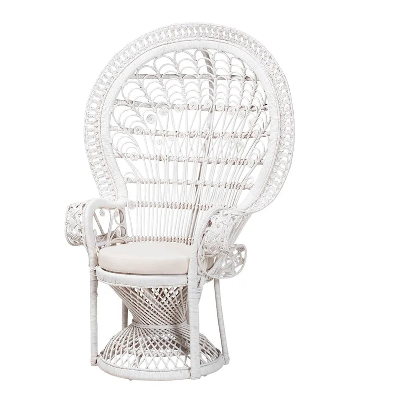 Chaise paon Kallima moderne bohème en rotin naturel blanc