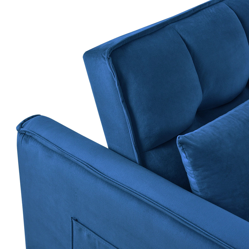 Sofá-cama moderno extensível, sofá-cama 3-em-1 com encosto ajustável, sofá de dois lugares em veludo, almofadas e bolsos laterais