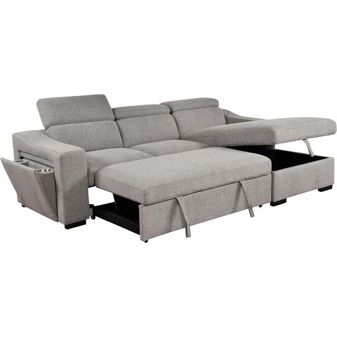 Sofá seccional convertível Roomfitters 103 com chaise longue com arrumação, apoios de cabeça ajustáveis, sofá-cama de canto em L