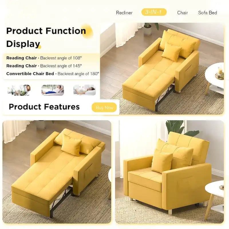 Poltrona-cama ajustável, convertível em 3 funções, várias cores, para 1 pessoa