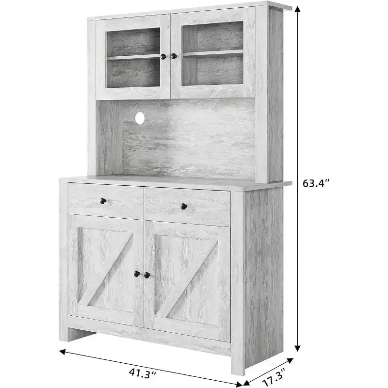 Armário despenseiro de cozinha com suporte para micro-ondas, armário com vitrina e aparador com prateleiras ajustáveis, para cozinha e sala de jantar