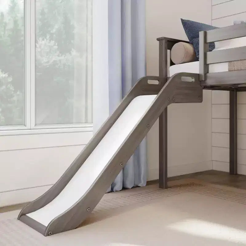 Cama baixa elevada individual para crianças com escorrega e escadas, madeira maciça, 14 proteções, capacidade de 400 lb