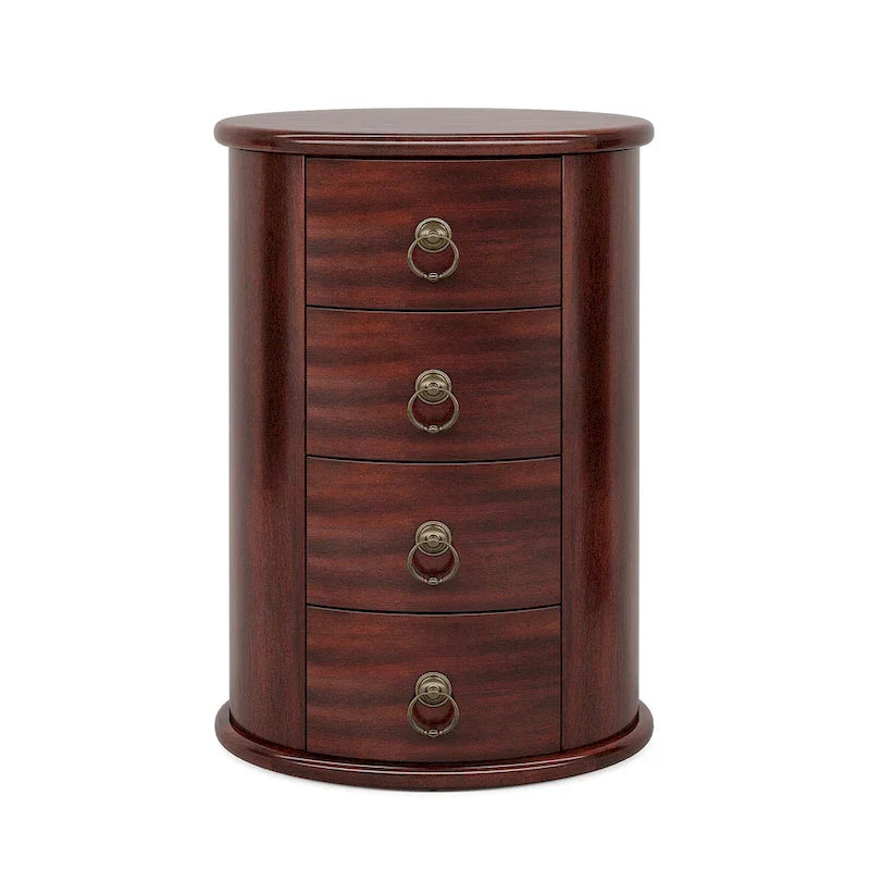 Table d’appoint ronde vintage en bois massif avec tiroirs latéraux, sans assemblage