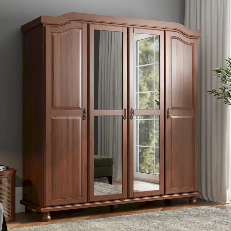 Guarda-roupa de 4 portas Kyle da Palace Imports, 100% em madeira maciça, com portas de madeira maciça ou espelhadas