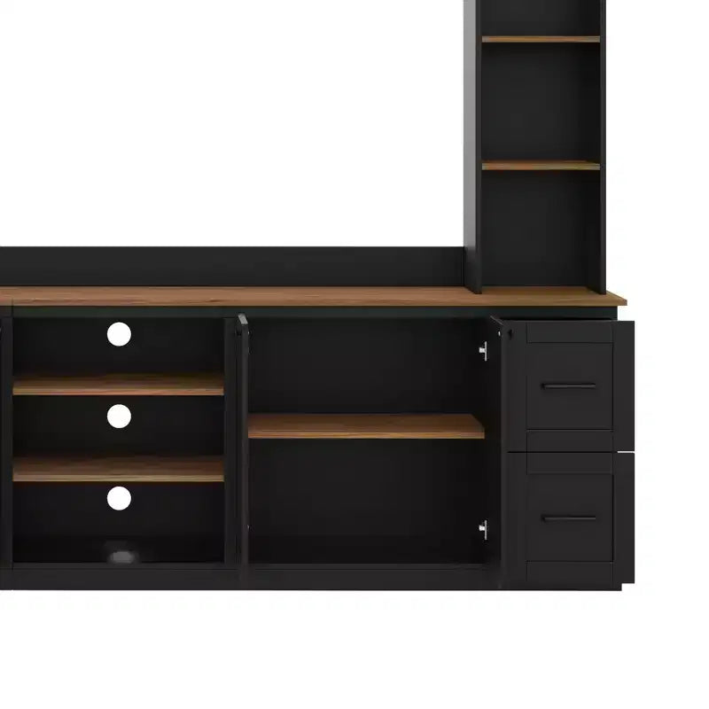 Unità a parete centro d'intrattenimento in stile rustico ModernLuxe 4-in-1, adatta a TV fino a 70, mobile TV e console multimediale con ripiani e cassetti regolabili