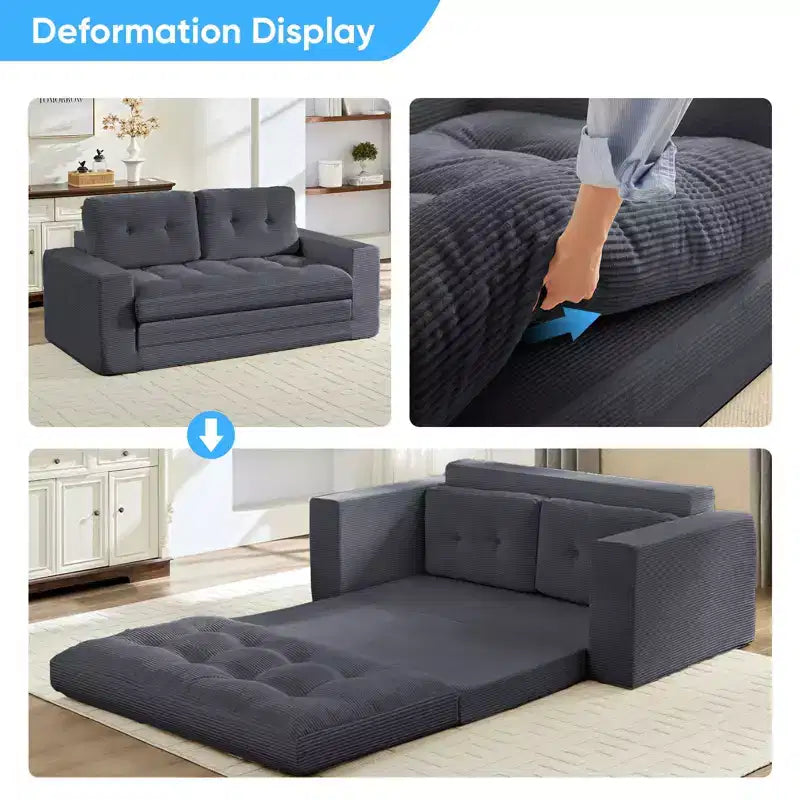 Canapé-lit futon convertible 2-en-1 Mjkone de 71 po, canapé deux places convertible pliable en tissu côtelé avec boutons capitonnés, gain de place