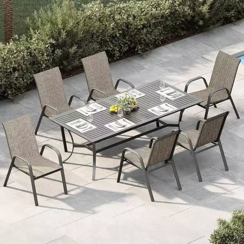 Terrasstoelen, stapelbare buiteneetkamerstoelen, set van 4/6, lichtgewicht weerbestendige textilene tuinstoelen met armleuningen voor achtertuin en zwembadterras