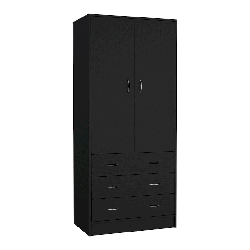 Armário moderno de duas portas 19 com 3 gavetas e 1 varão para quarto