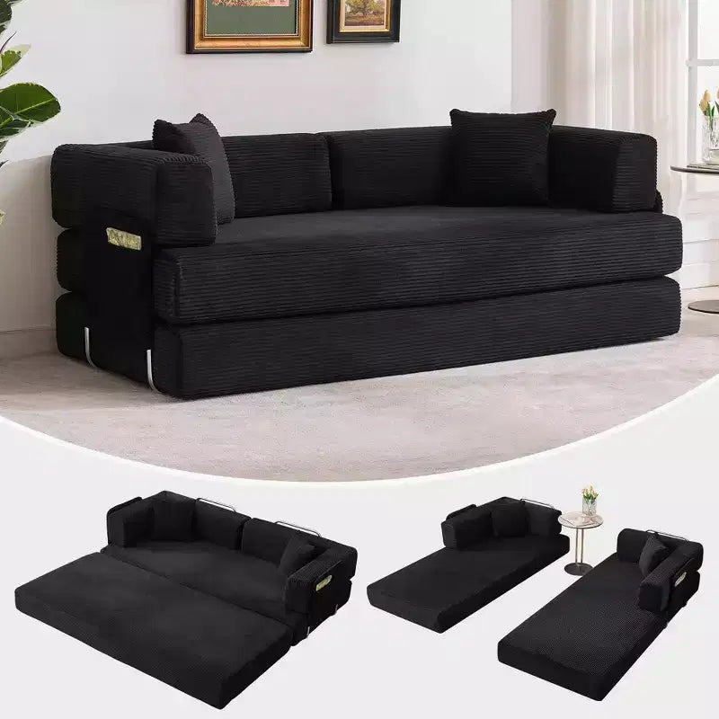 Sofá-cama, colchão dobrável 5-em-1 de 78.8, sofá/canapé, estrutura de aço de formato fixo, bombazina com almofadas