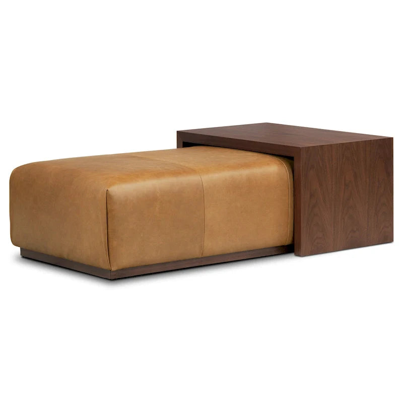 Poly & Bark Jarmo Ottoman with Adjustable Walnut Table - Full Grain Genuine Italian Leather