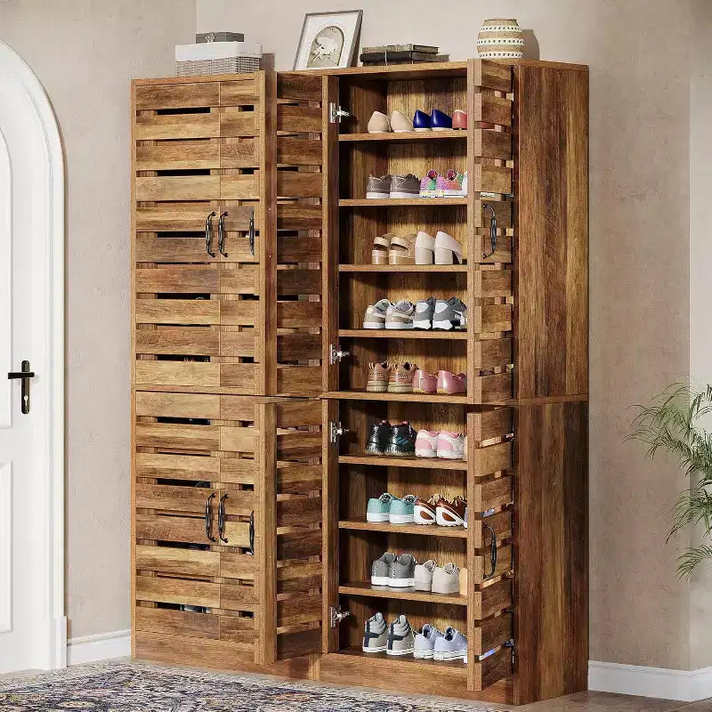 Sapateira alta Lantine de 70.8 com portas de persiana, armário vertical para arrumação de calçado com 9 níveis e espaço para 27 pares