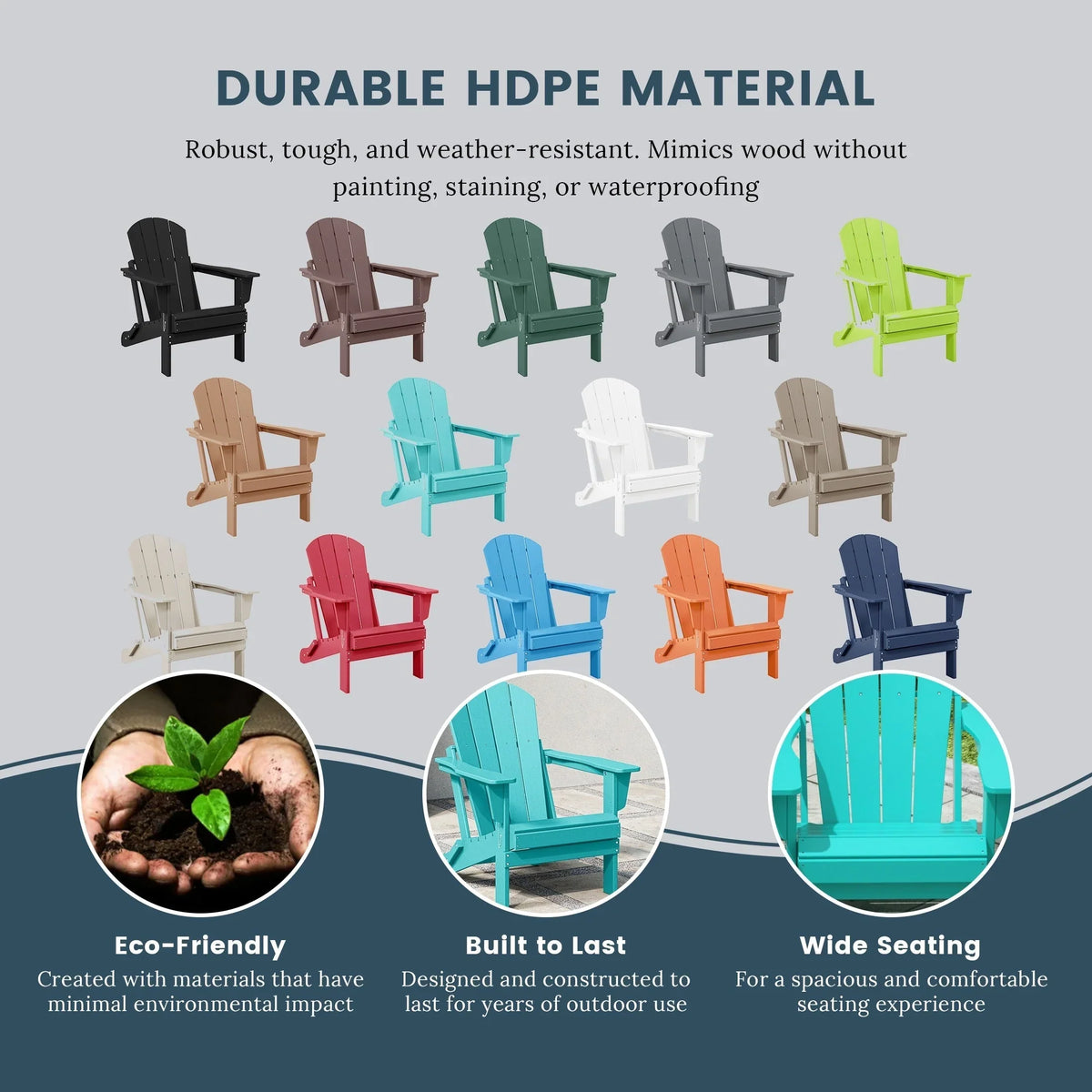 Polytrends Laguna Fade Resistant All Weather Outdoor Patio Folding Adirondack Chair
