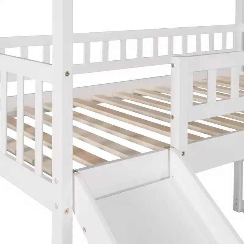 Cama alta tipo casa Twin com escorrega e escadas, cama alta com gavetas de arrumação, cama alta de madeira tipo cabana para crianças e bebés