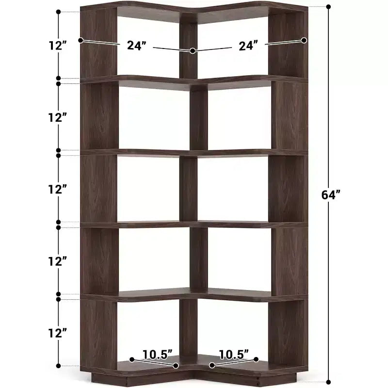 Eckbücherregal mit 6 Ebenen, platzsparendes Präsentationsregal