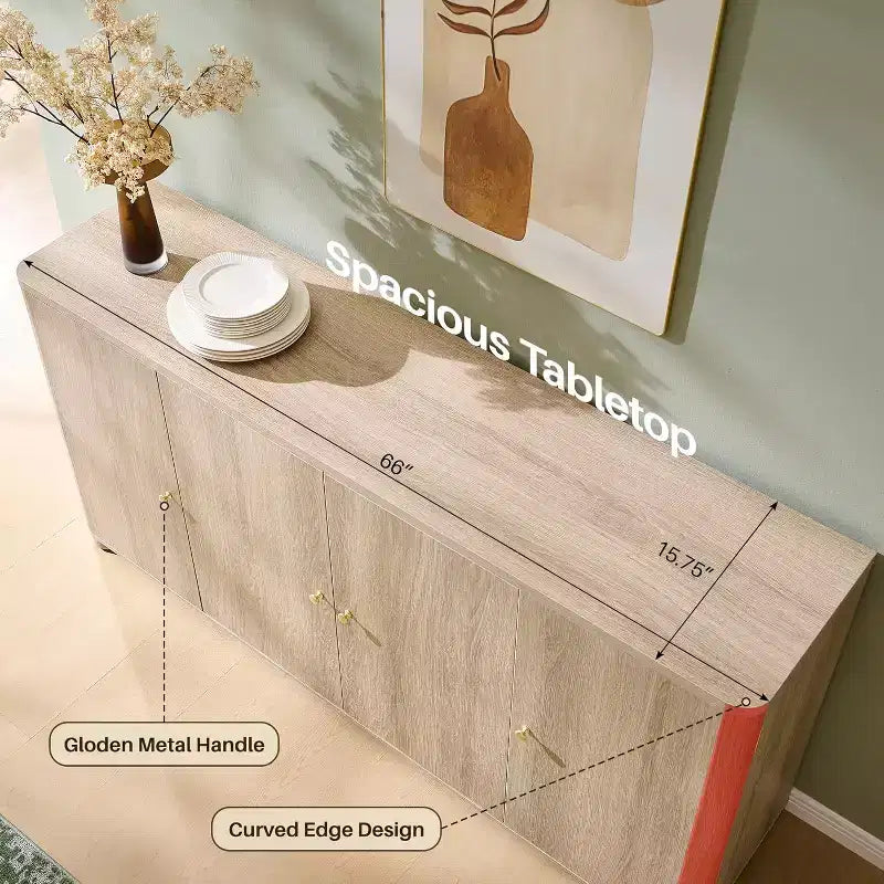 Küchenbuffet und Anrichte mit 4 Türen und Regalböden, moderner großer Buffetschrank mit Stauraum, 66-Zoll-Kaffee-Barschrank