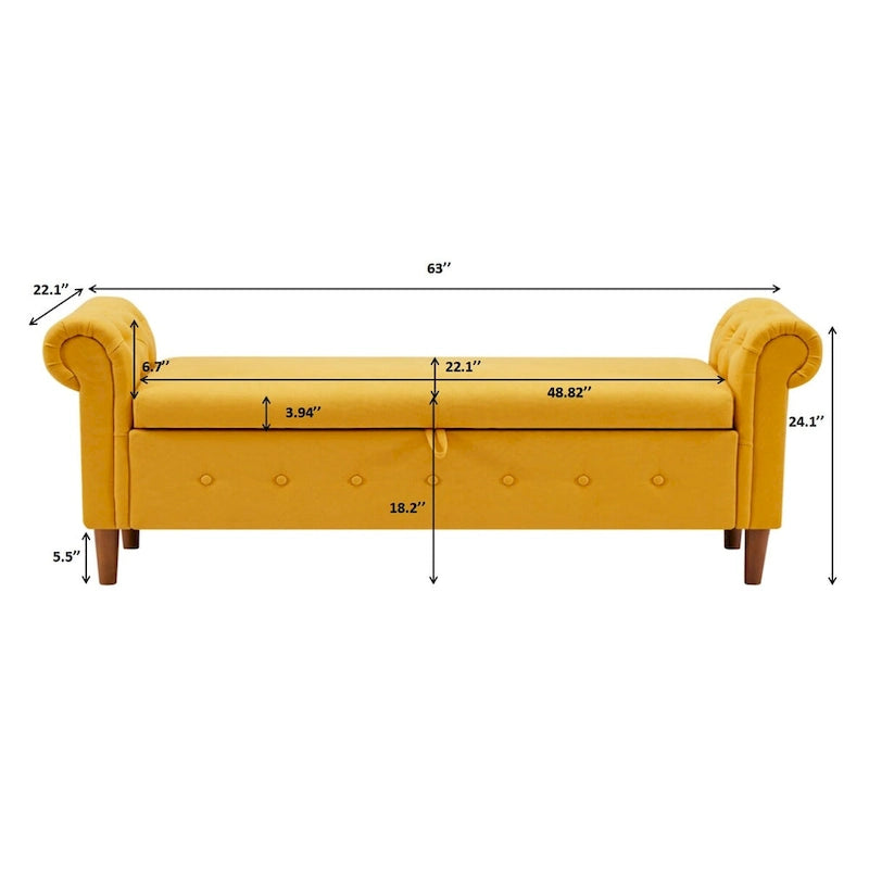 Storage Bench for Bedroom End of Bed Rolled Armed Velvet Ottoman Couch Long Bench