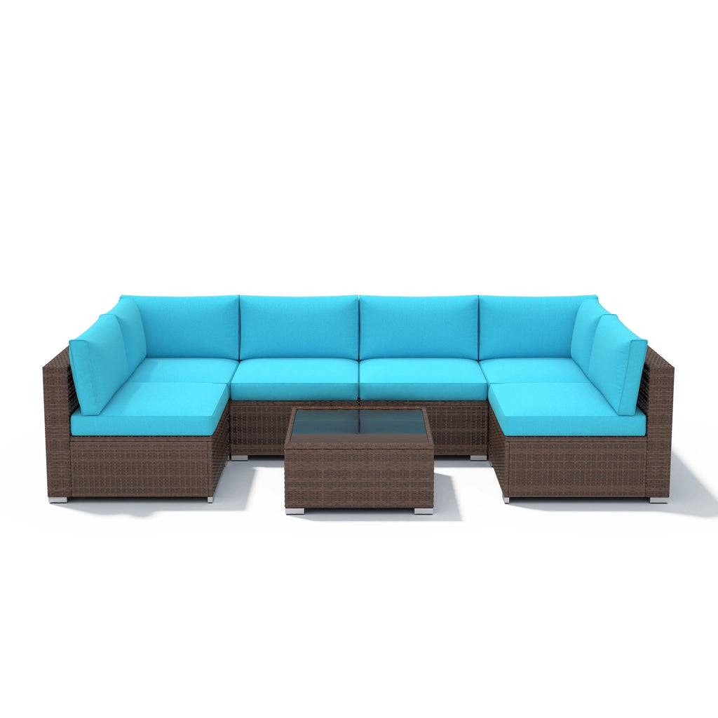 Ensemble de canapé modulaire d’extérieur rembourré en osier et acier, 7 pièces