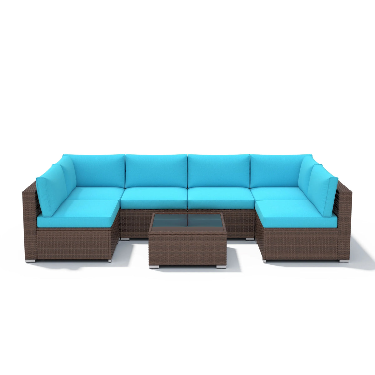 Ensemble de canapé modulaire d’extérieur rembourré en osier et acier, 7 pièces