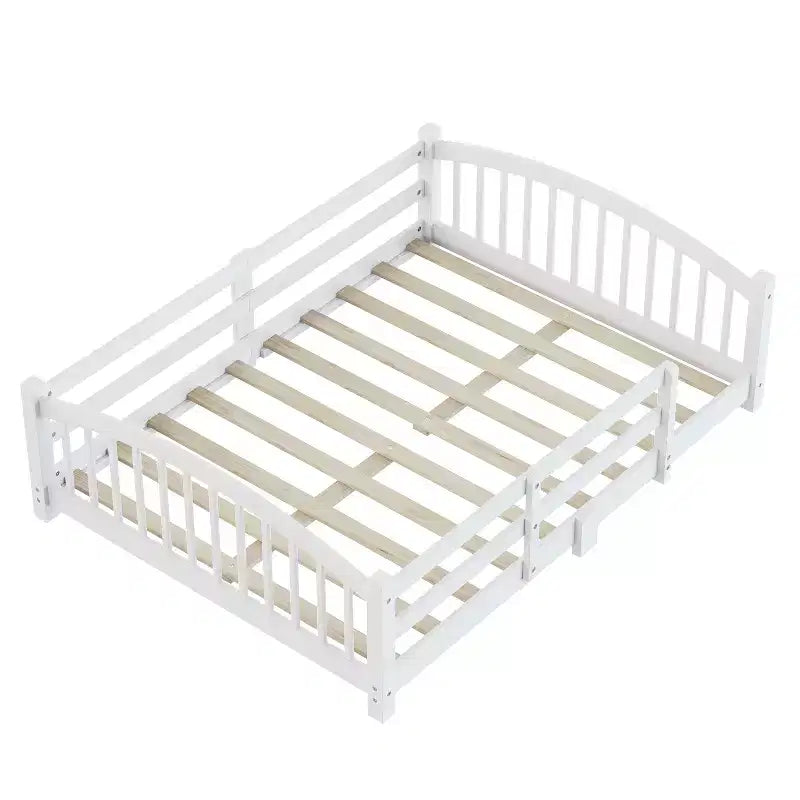 Lit Montessori bas Luxystar, taille double, avec barrières de sécurité et tête de lit