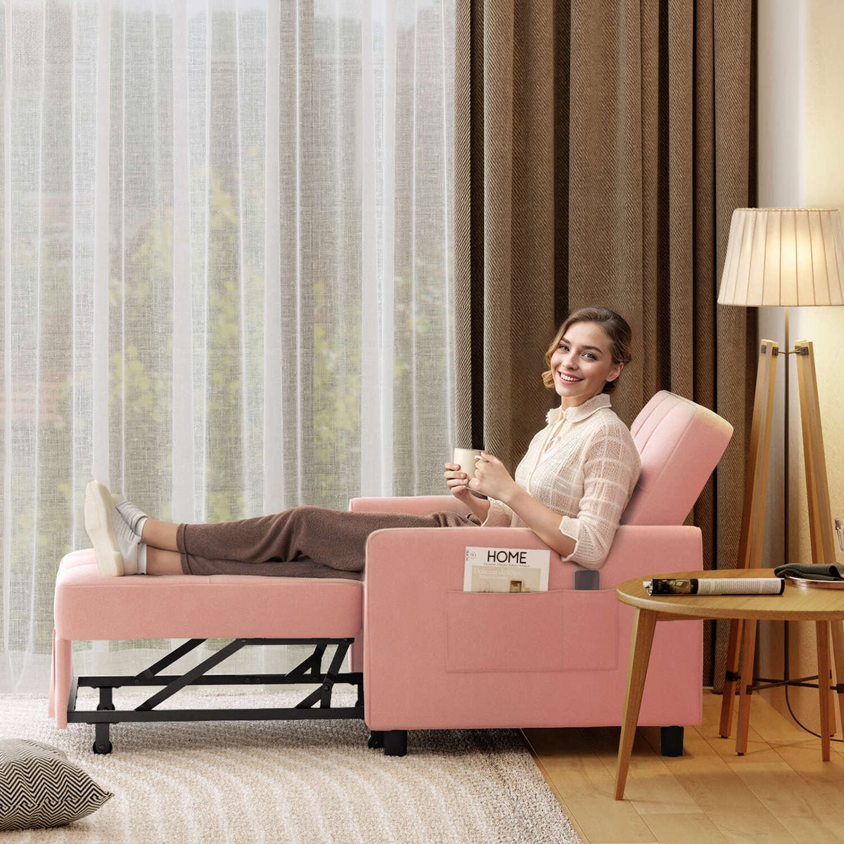 Sofá-cama ajustável 3 em 1, sofá-cadeira extraível, cama dobrável convertível para a sala de estar