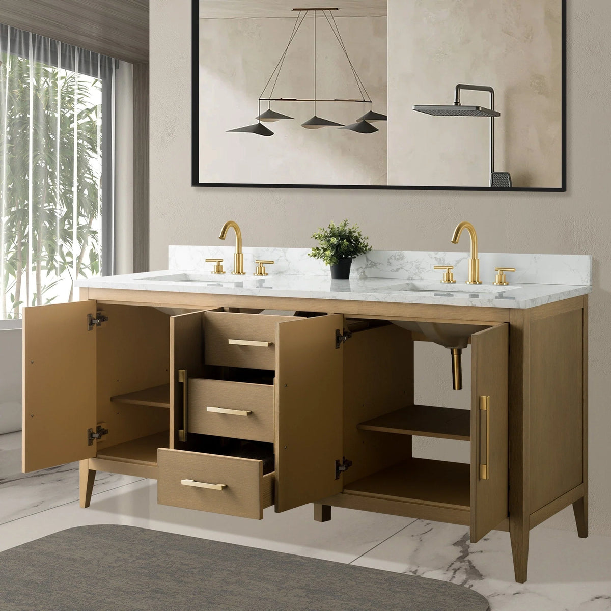Mobile bagno Vanity Art 72 con doppio lavabo e piano in marmo composito