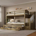 Estrutura de beliche Whisen Twin XL com cama auxiliar, beliche com arrumação, madeira maciça, escada com arrumação, roupeiro e 3 gavetas, para crianças