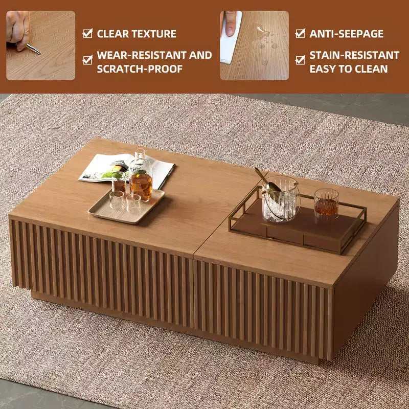 51.1 Mesa de centro moderna de meados do século com tampo elevável, mesa retangular central em nogueira para a sala de estar
