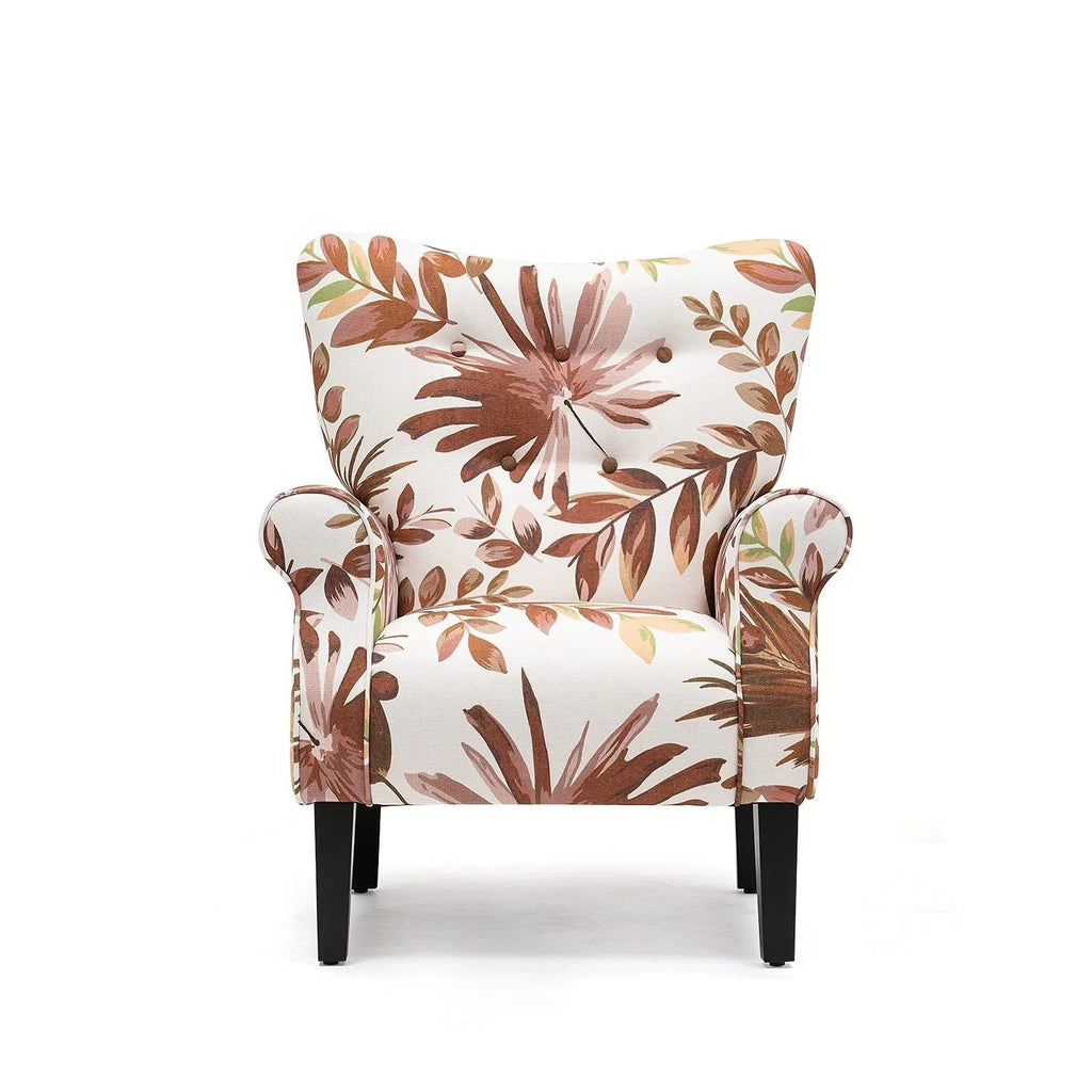 Fauteuil d’appoint moderne Erommy, fauteuil à dossier haut, canapé une place en tissu rembourré avec boutons et pieds en bois pour le salon