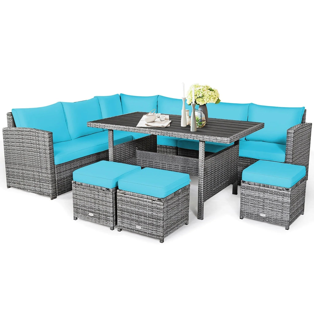 Costway 7 PCS Patio Rattan Dining Set Sectional Sofa Couch Ottoman - See Details