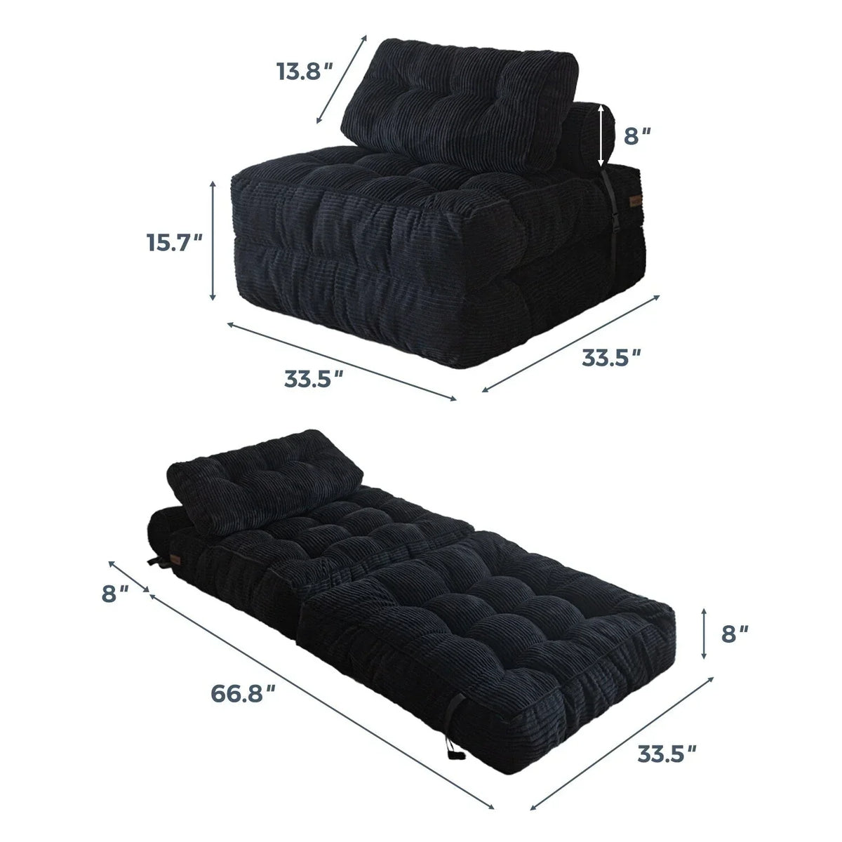 8 Cord-Sofa zum Zusammenklappen, Schlafsofa, Einzel
